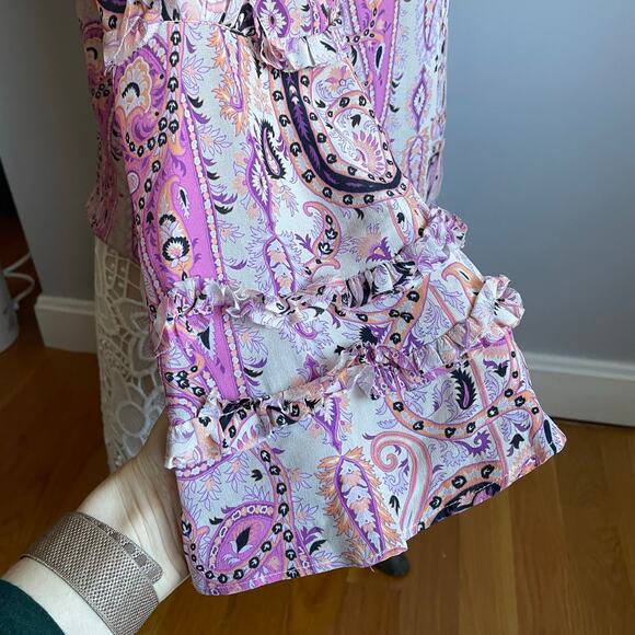 Kobi Halperin 100% Silk Pink Paisley Boho Long Sleeve Blouse sz XS - Picture 2 of 5